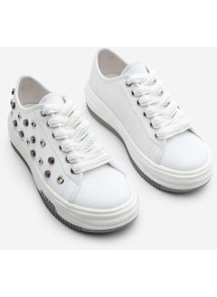 MARJIN Women's Sneaker Trocki Studded Lace-Up Linen Sneakers Viben  - Image 3
