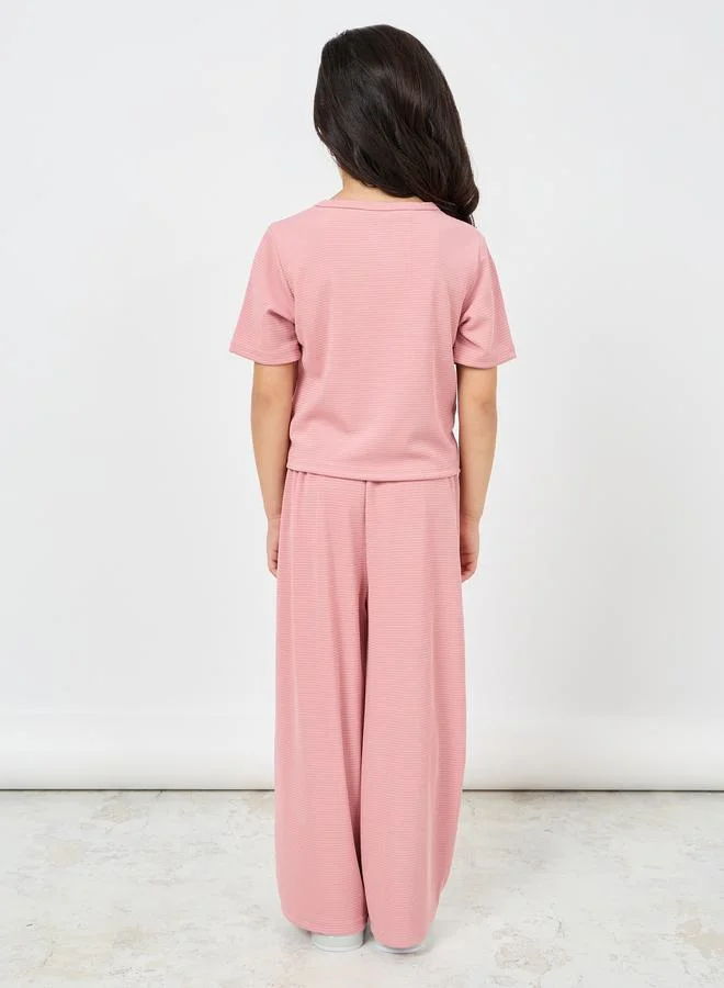 ستايلي Knot Front T-Shirt & Wide Leg Pants Set