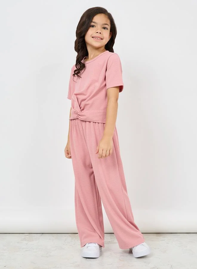 ستايلي Knot Front T-Shirt & Wide Leg Pants Set