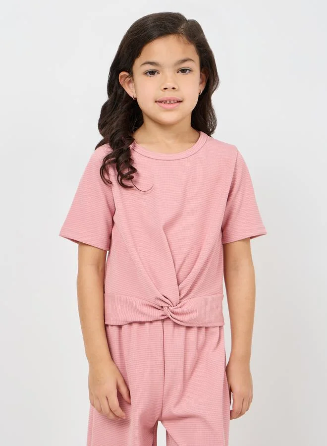 ستايلي Knot Front T-Shirt & Wide Leg Pants Set