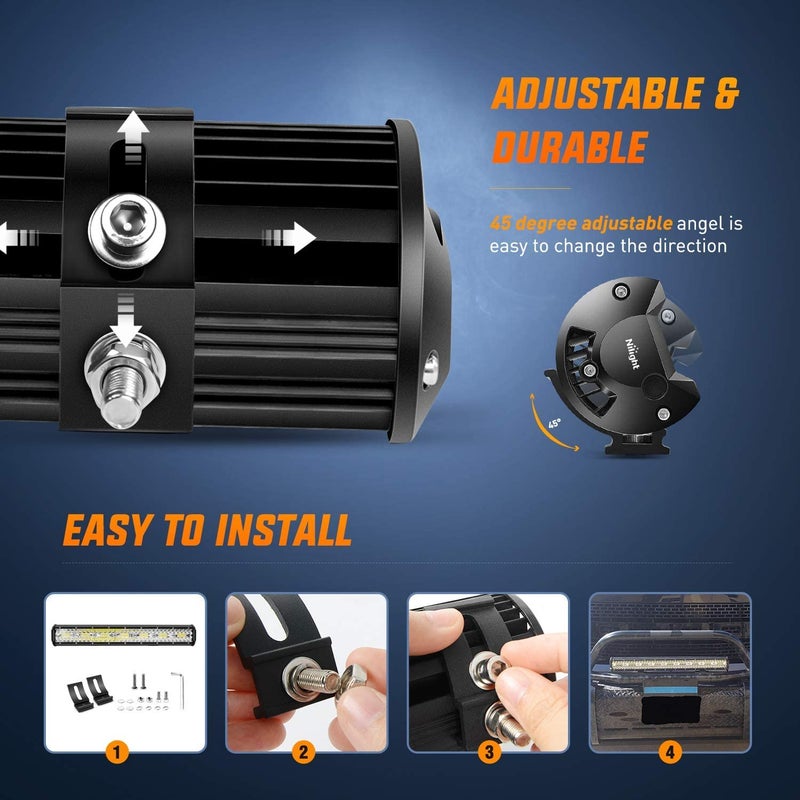 Nilight 20Inch 420W Triple Row Flood Spot Combo 42000LM Bar Driving Boat Led Off Road Lights with Mounting Bracket 16AWG Wiring Harness Kit - Image 5