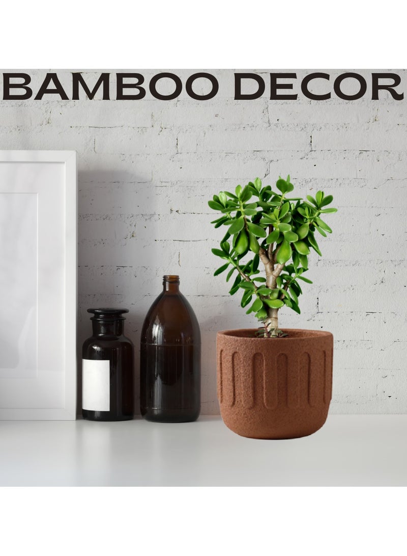 Bamboo Decor | Contemporary Pot For Plants _ Boho Style Cement Planter _ Natural Earth Color _Suitable For Indoor and Outdoor (Brown) - Image 2