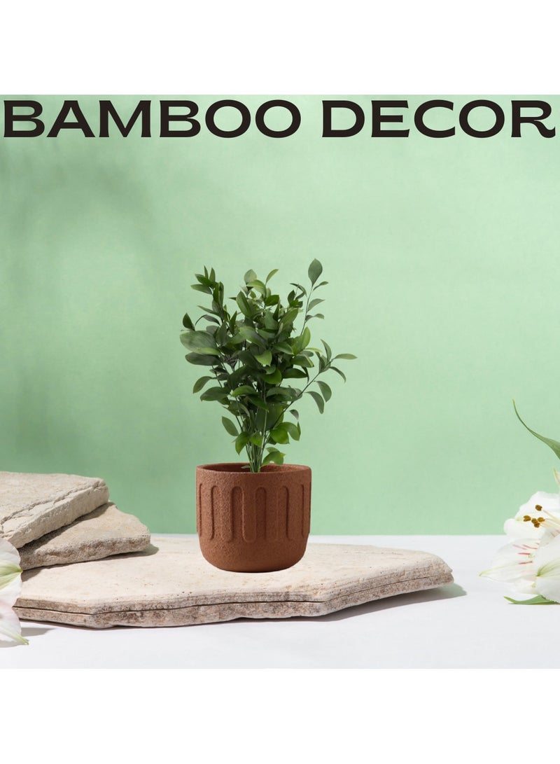 Bamboo Decor | Contemporary Pot For Plants _ Boho Style Cement Planter _ Natural Earth Color _Suitable For Indoor and Outdoor (Brown) - Image 4