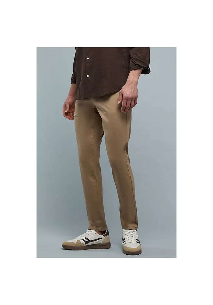 R&b Solid Slim Fit Pants with Button Closure