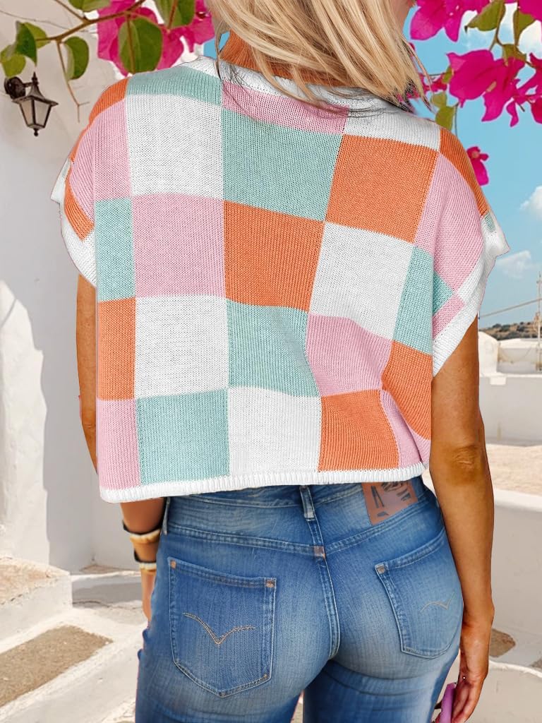 WIFFGO Womens Spring Crop Tops 2026 Summer Cap Short Sleeve Sweater Vest Loose Shirts Cute Trendy Top Vacation Outfits A-Pink - Image 5