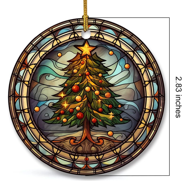 WLWLGLUCK Christmas Tree Full of Fruit Hanging Ornament in Stained Glass Patterns  Christmas Tree Ceramic Ornament for Christmas Decorations  Christmas Ornament for Xmas Tree Decors - Image 2