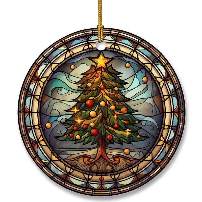 WLWLGLUCK Christmas Tree Full of Fruit Hanging Ornament in Stained Glass Patterns  Christmas Tree Ceramic Ornament for Christmas Decorations  Christmas Ornament for Xmas Tree Decors - Image 1