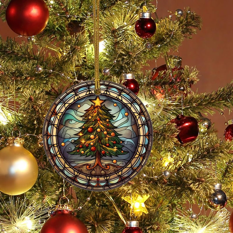 WLWLGLUCK Christmas Tree Full of Fruit Hanging Ornament in Stained Glass Patterns  Christmas Tree Ceramic Ornament for Christmas Decorations  Christmas Ornament for Xmas Tree Decors - Image 4