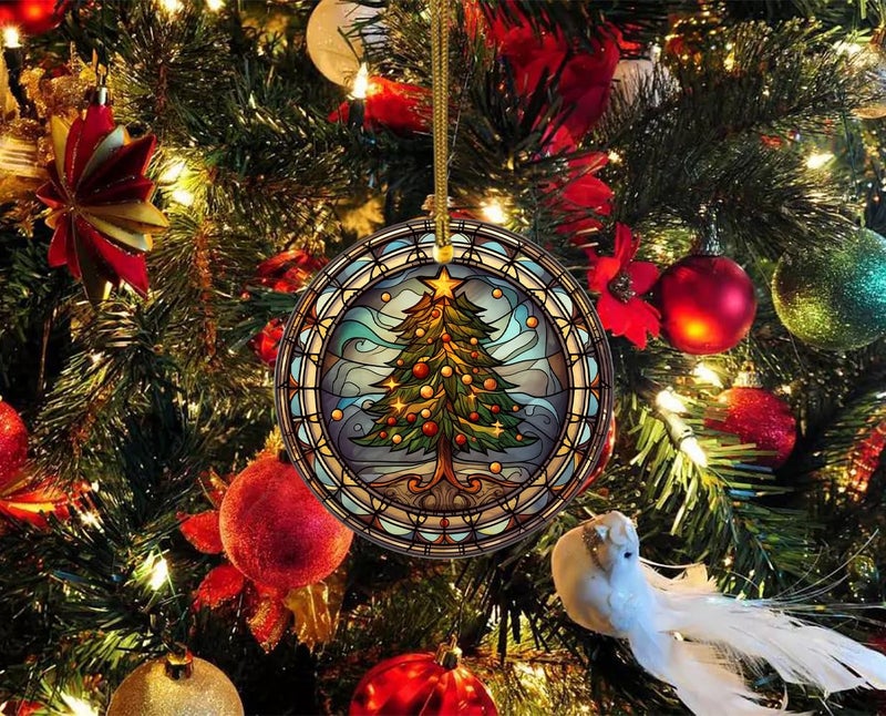 WLWLGLUCK Christmas Tree Full of Fruit Hanging Ornament in Stained Glass Patterns  Christmas Tree Ceramic Ornament for Christmas Decorations  Christmas Ornament for Xmas Tree Decors - Image 3
