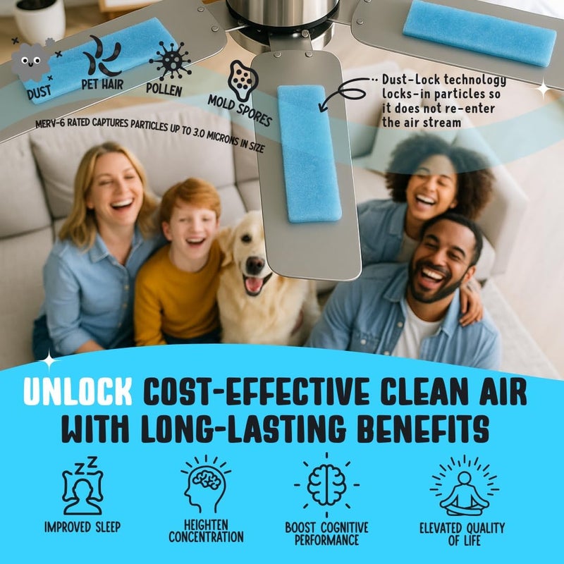 BIODEFENSOR Ceiling Fan Filters for Blades – Dust-Lock Adhesive Traps & Prevents Re-Circulation of Dust, Pet Dander, Pollen, Spores – Perfect for Pet Owners – Easy Peel & Stick, Made in USA (5-Pack) - Image 5