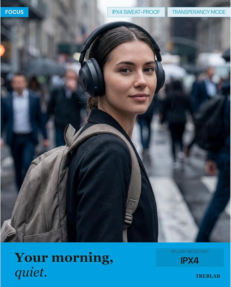 تريبلاب سماعات رأس TREBLAB Z7-Pro هجينة مع إلغاء الضوضاء النشط (ANC) بتقنية البلوتوث، مخصصة للعمل والسفر والتركيز، وراحة طوال اليوم، ومدة تشغيل 38 ساعة، سماعات رأس لاسلكية قابلة للطي مع إلغاء الضوضاء وحقيبة حمل. - Image 5