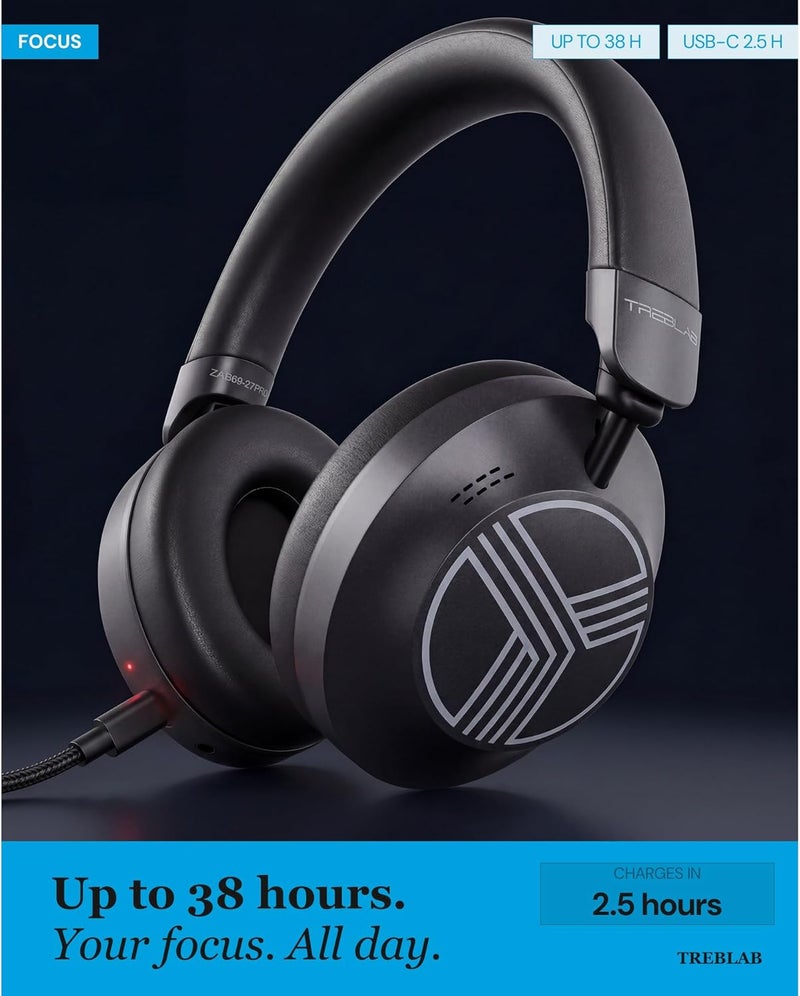 تريبلاب سماعات رأس TREBLAB Z7-Pro هجينة مع إلغاء الضوضاء النشط (ANC) بتقنية البلوتوث، مخصصة للعمل والسفر والتركيز، وراحة طوال اليوم، ومدة تشغيل 38 ساعة، سماعات رأس لاسلكية قابلة للطي مع إلغاء الضوضاء وحقيبة حمل. - Image 4