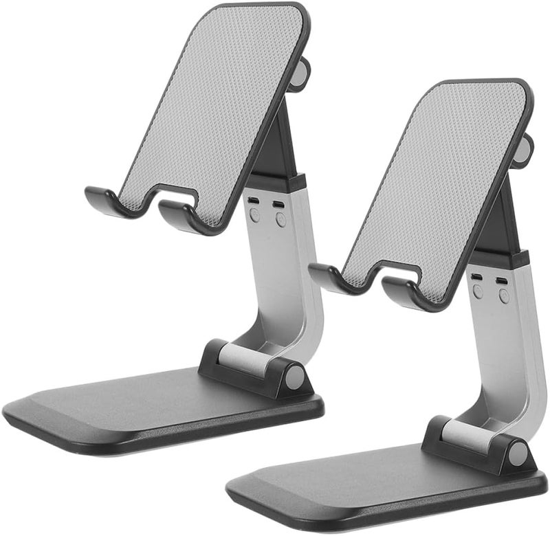 2pcs Adjustable Foldable Tabletop Phone and Tablet Stand Carbon Steel Mobile Holder Rack for Home Office Use Portable Smartphone Support in Black - Image 1