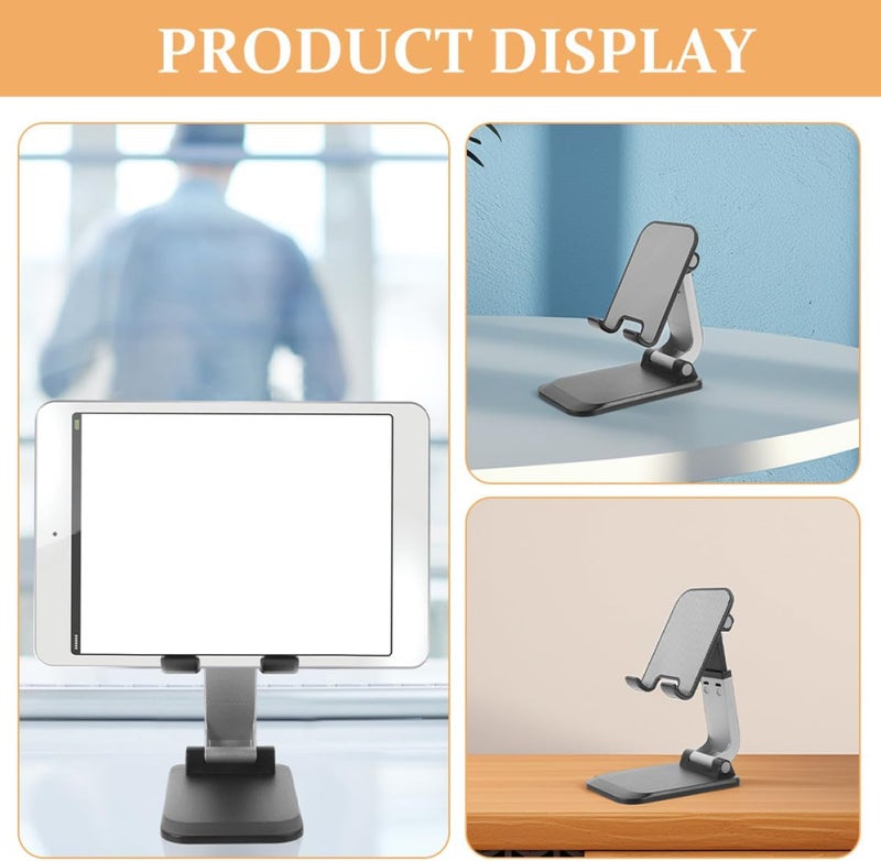 2pcs Adjustable Foldable Tabletop Phone and Tablet Stand Carbon Steel Mobile Holder Rack for Home Office Use Portable Smartphone Support in Black - Image 3