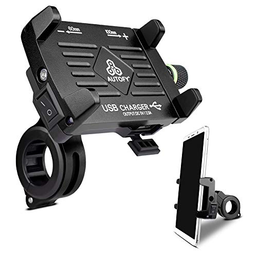 Autofy 1 Year Warranty Universal NEO Aluminium Bike Mobile Holder Phone Mount Cradle Waterproof Bike Mobile Charger for All Bikes Motorcycles (Black) - Image 1