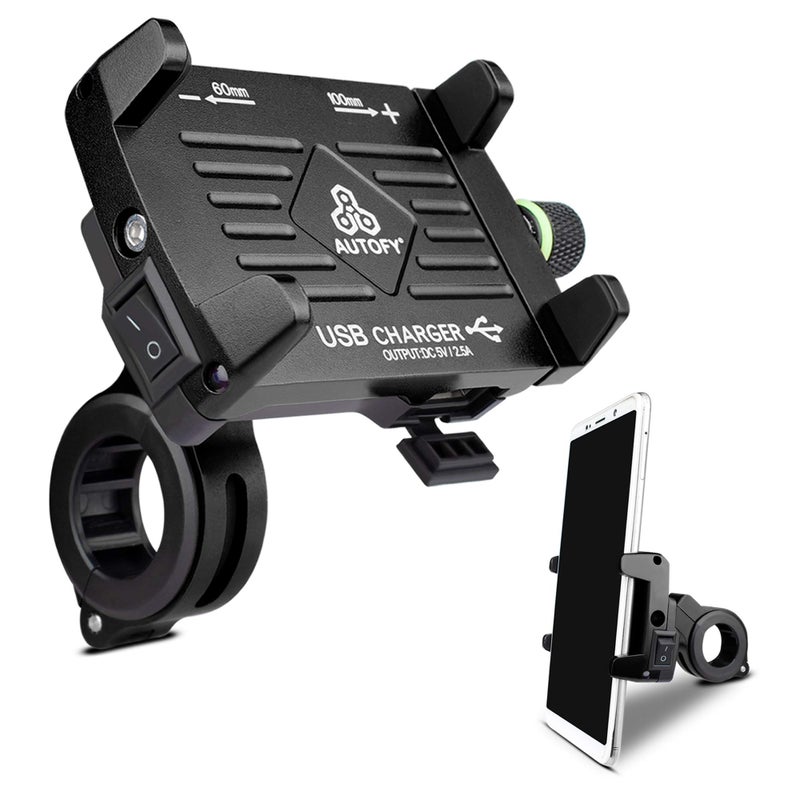 Autofy 1 Year Warranty Universal NEO Aluminium Bike Mobile Holder Phone Mount Cradle Waterproof Bike Mobile Charger for All Bikes Motorcycles (Black) - Image 2