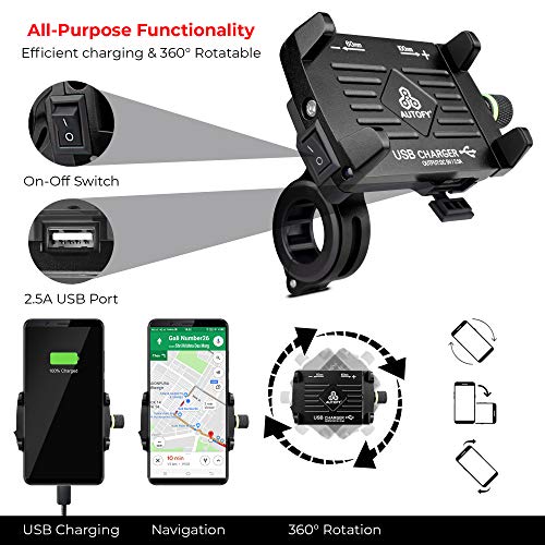 Autofy 1 Year Warranty Universal NEO Aluminium Bike Mobile Holder Phone Mount Cradle Waterproof Bike Mobile Charger for All Bikes Motorcycles (Black) - Image 4