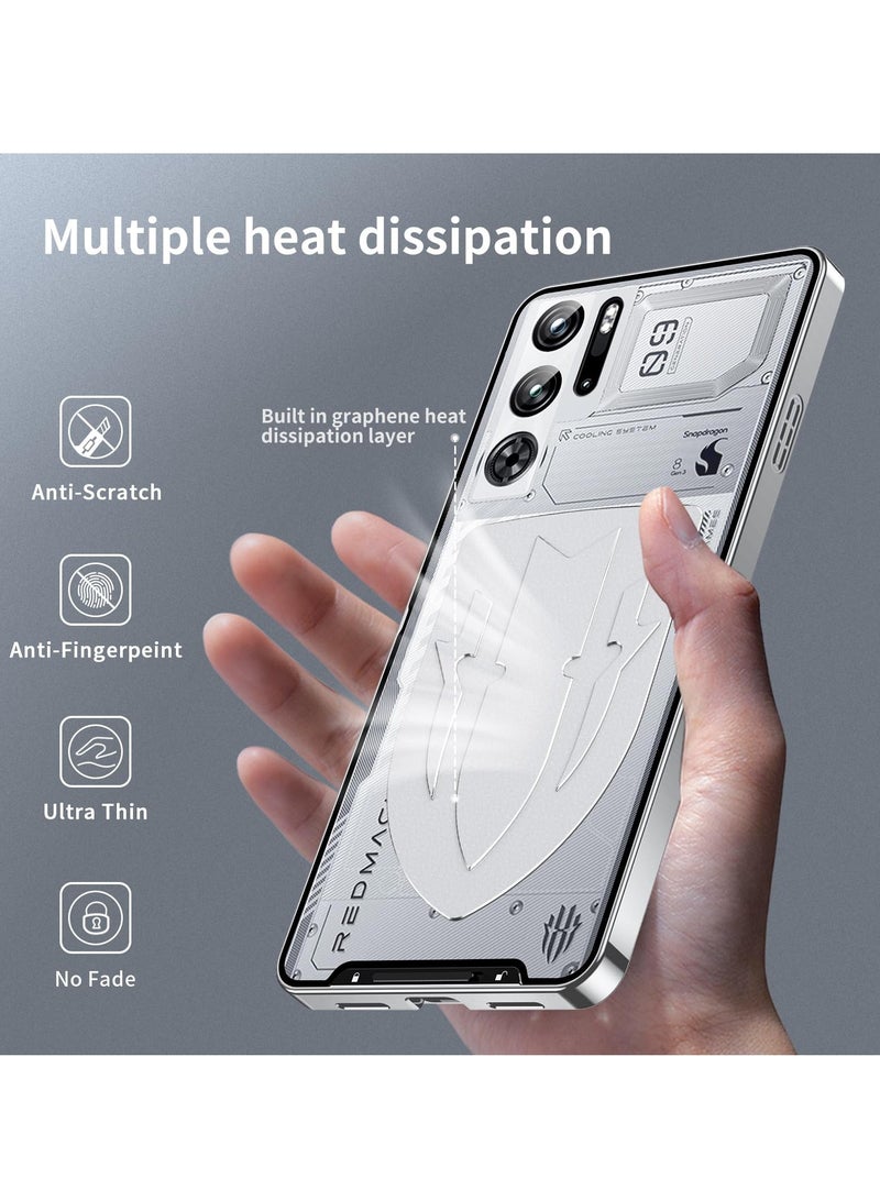 حافظة لهاتف ZTE Nubia Red Magic 9 Pro/Pro+ - إطار معدني فاخر من سبائك الألمنيوم مقاوم للصدمات مع غطاء خلفي من البلاستيك الصلب، فضي - Image 3