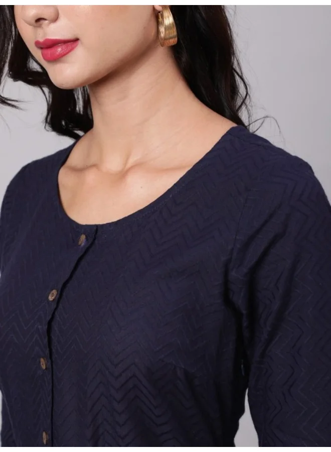 أيه كيه إس Navy Blue Woven Design Gathered Dress