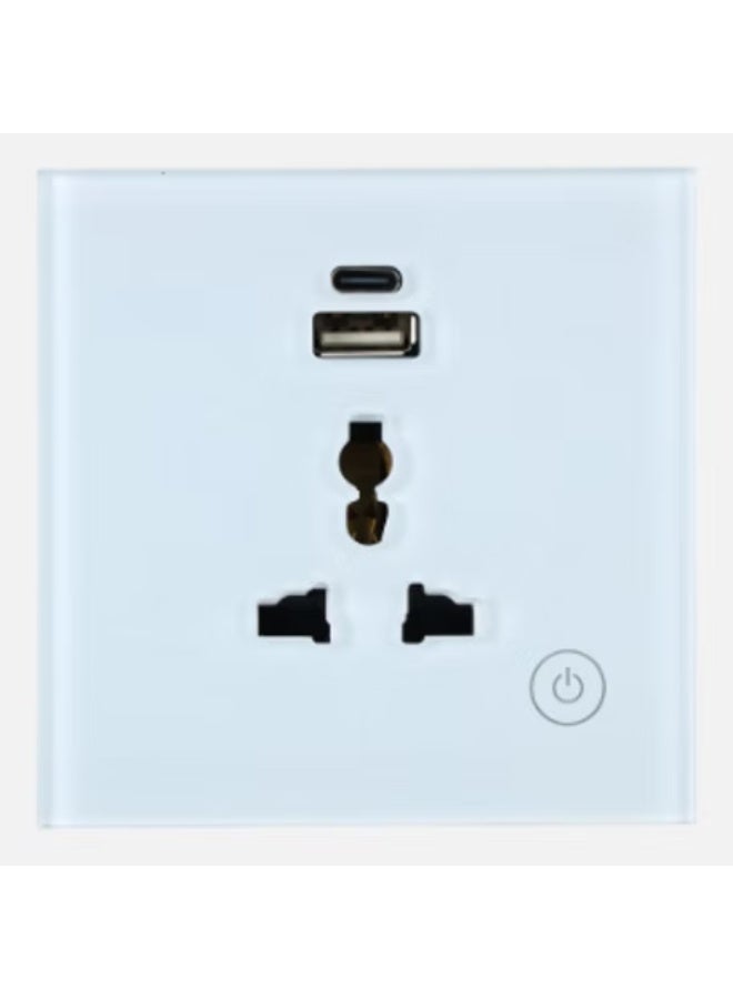 BUY4LESS 1 Gang Wall Socket – White | Universal Smart Outlet, Dual USB Charger, Smart Life/Tuya App Control, Timer Function, Fireproof Glass Panel - Image 1