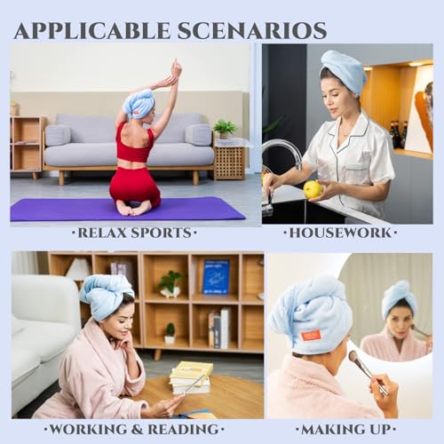 YoulerTex Microfiber Hair Towel Hair Wrap: 2 Pack 10X26 Hair Dryer Towels for Women Absorbent Turban Twist Hair Drying Shower Cap Curly Hair Products for Hair Care Hair Accessories (07 2-Pcs Blue) - Image 5