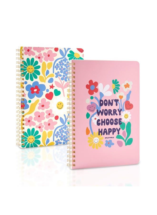 Kaco Pack 2 Cute Mini Spiral Notebooks, Set of 2 For Women, 8.2'' x 5.9'' Hardcover Journal 120 x 2 Lined Pages with Pocket and Sticker (Floral) - Image 1