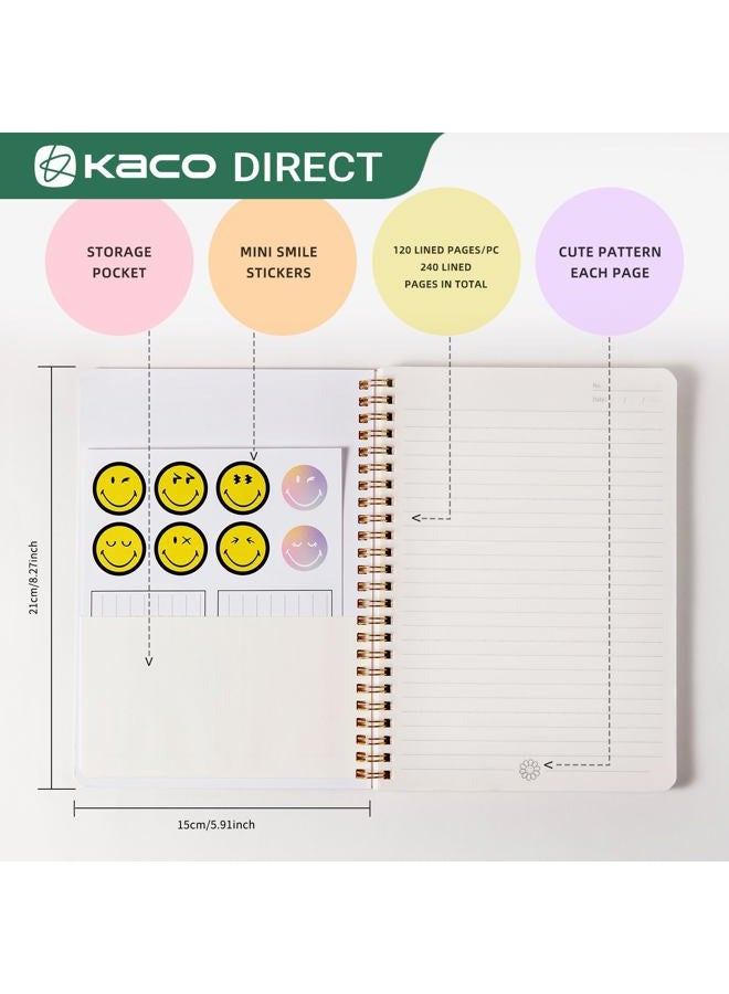 Kaco Pack 2 Cute Mini Spiral Notebooks, Set of 2 For Women, 8.2'' x 5.9'' Hardcover Journal 120 x 2 Lined Pages with Pocket and Sticker (Floral) - Image 4