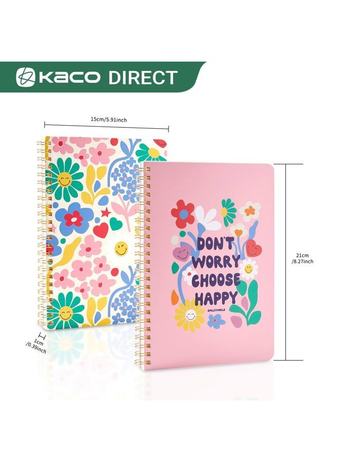 Kaco Pack 2 Cute Mini Spiral Notebooks, Set of 2 For Women, 8.2'' x 5.9'' Hardcover Journal 120 x 2 Lined Pages with Pocket and Sticker (Floral) - Image 2