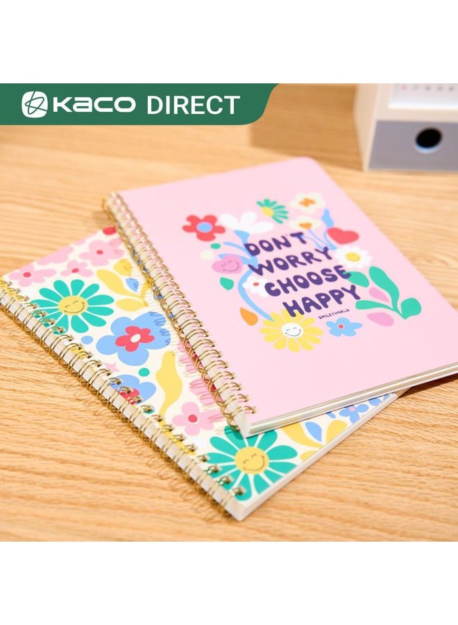 Kaco Pack 2 Cute Mini Spiral Notebooks, Set of 2 For Women, 8.2'' x 5.9'' Hardcover Journal 120 x 2 Lined Pages with Pocket and Sticker (Floral) - Image 5