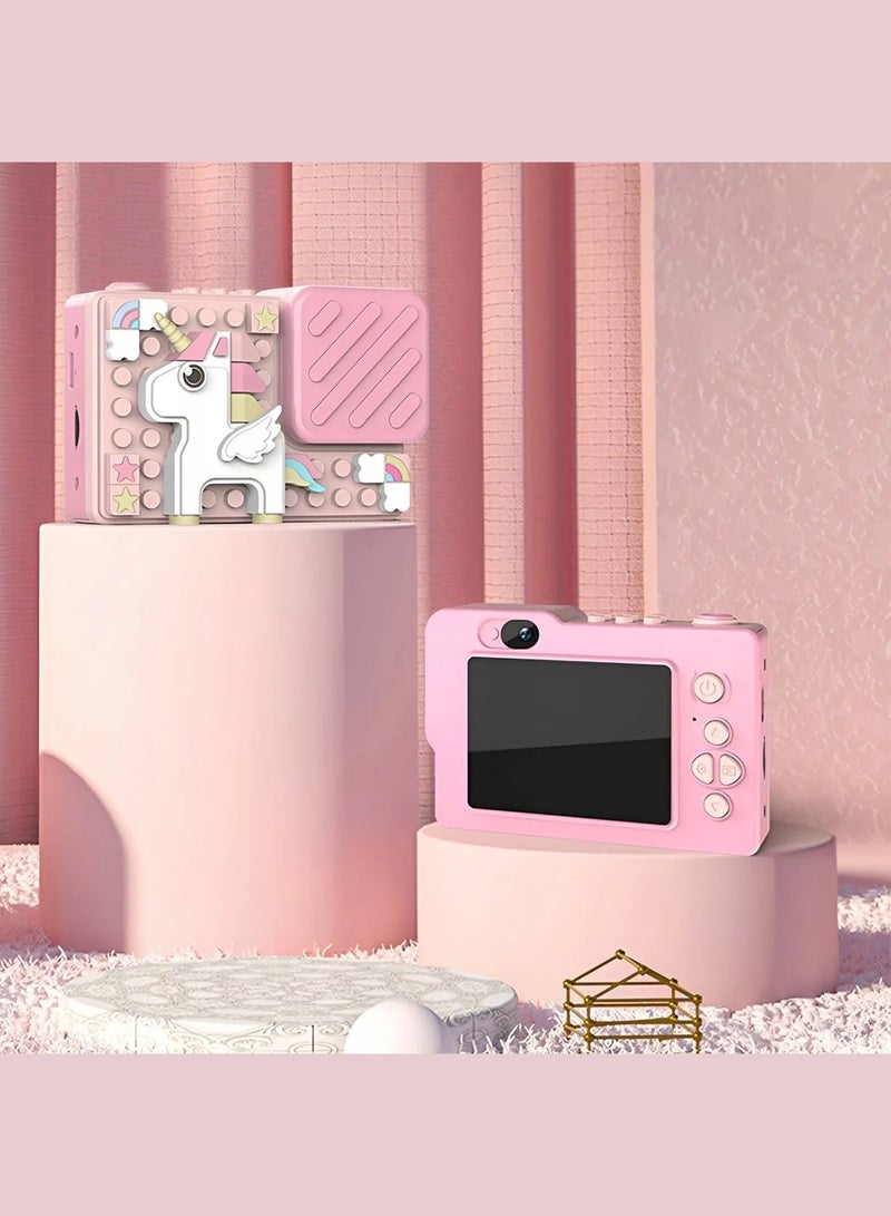 HILUKE Kids Camera with Building Block Accessories, Gifts for 3-8 Year Old Boys and Girls, Digital Video Camera with 2.4" Screen, 32GB Card and Neck Strap, Pink - Image 3