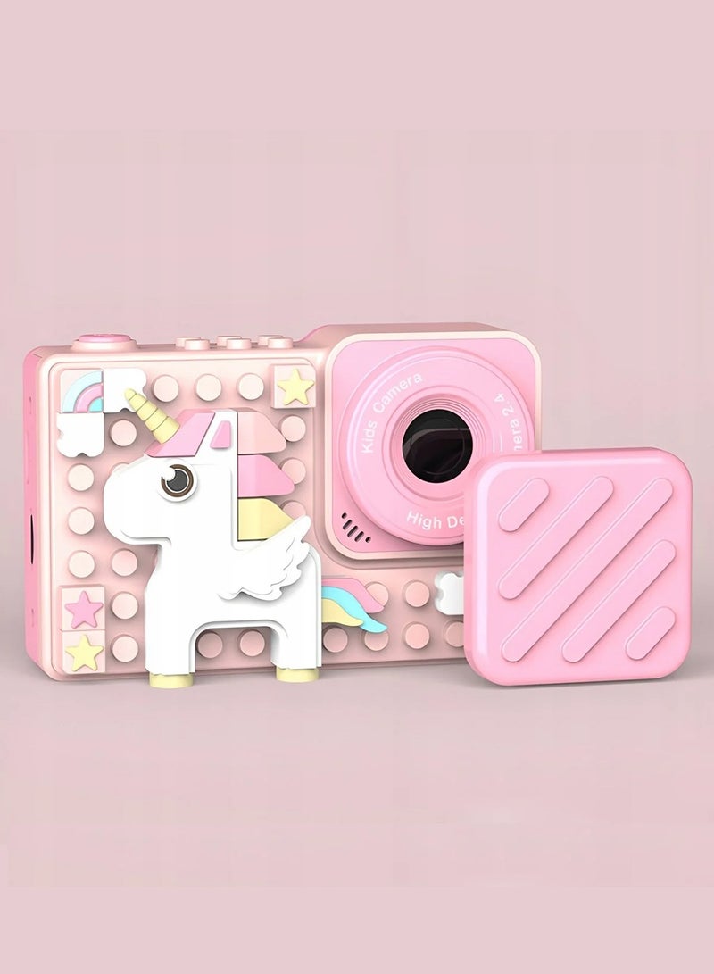 HILUKE Kids Camera with Building Block Accessories, Gifts for 3-8 Year Old Boys and Girls, Digital Video Camera with 2.4" Screen, 32GB Card and Neck Strap, Pink - Image 1