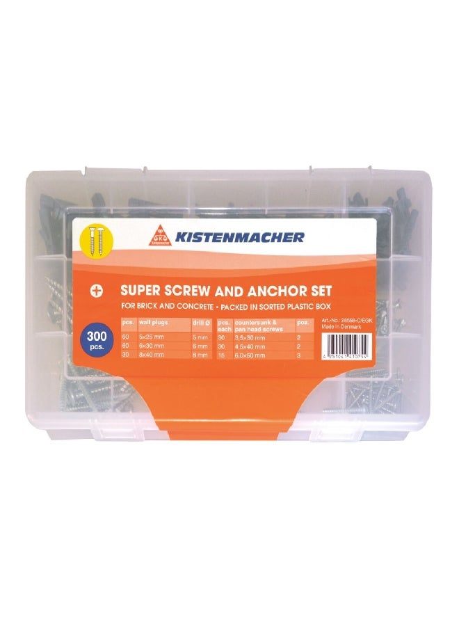 KISTENMACHER 300-Piece High Quality Screw and Anchor Set Black 8 x 10 mm 28568-C/EGK - Image 1