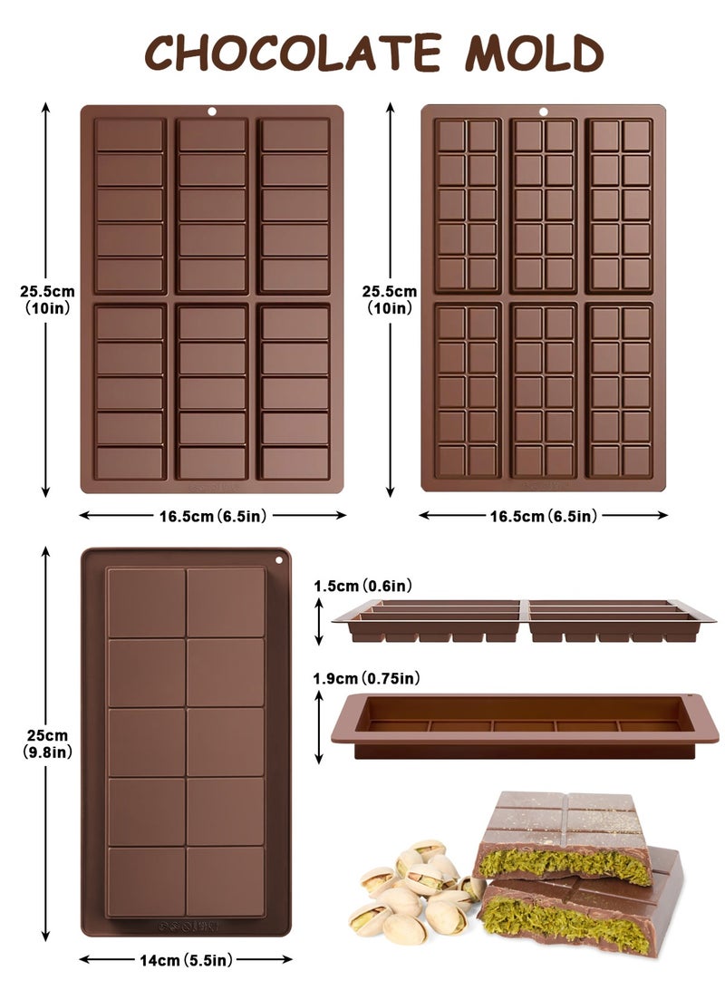 HomarKet 3 Pack Chocolate Bar Mold,Non-Stick Chocolate Molds, 100% Food Grade Silicone Deep Mold for Dubai Pistachio Rod, Candy, Snacks, Knafeh Pistachio Rod and More  - Image 2