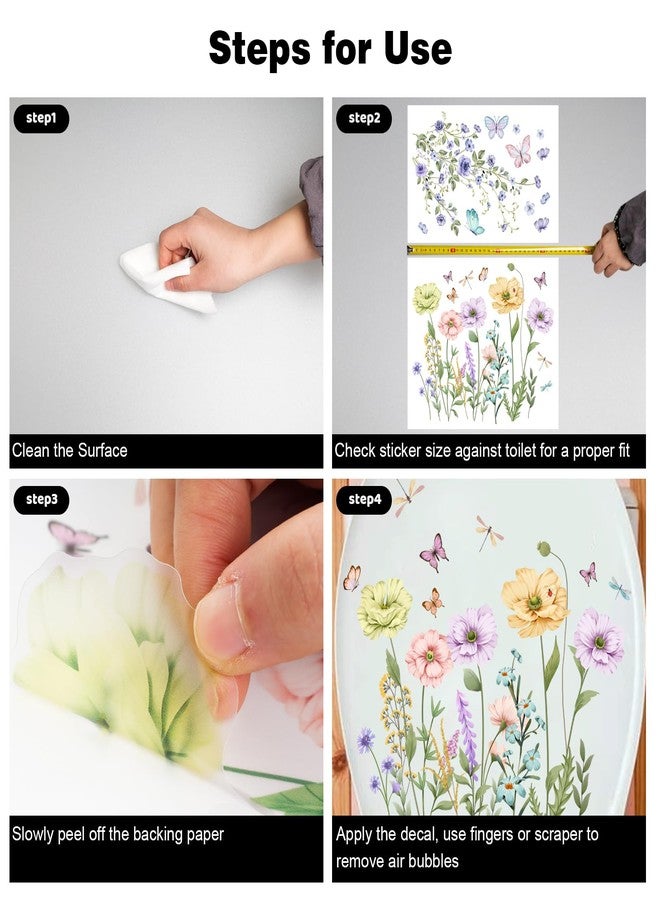 Fumwase 2pcs Toilet Tank and Seat Stickers Set with Different Patterns Colorful Floral Butterfly Toilet Stickers Decals Removable Waterproof Self-Adhesive Toilet Lid Decals for Bathroom Decor - Image 5