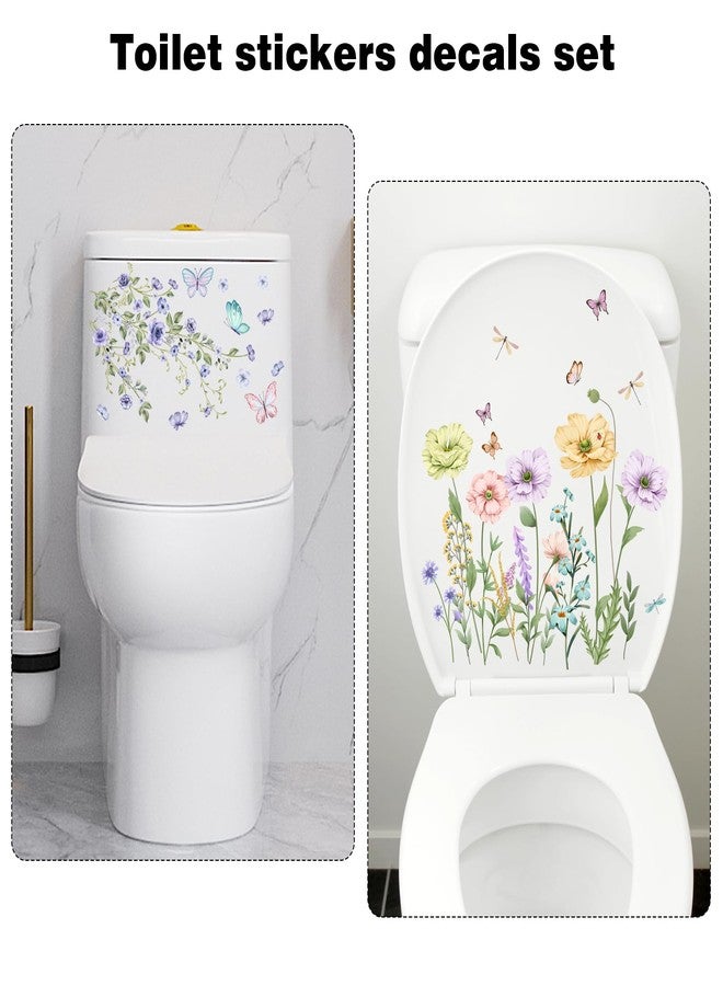 Fumwase 2pcs Toilet Tank and Seat Stickers Set with Different Patterns Colorful Floral Butterfly Toilet Stickers Decals Removable Waterproof Self-Adhesive Toilet Lid Decals for Bathroom Decor - Image 4