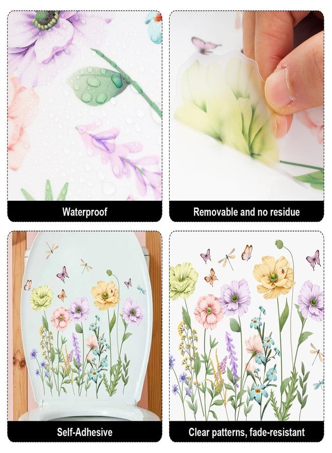 Fumwase 2pcs Toilet Tank and Seat Stickers Set with Different Patterns Colorful Floral Butterfly Toilet Stickers Decals Removable Waterproof Self-Adhesive Toilet Lid Decals for Bathroom Decor - Image 3
