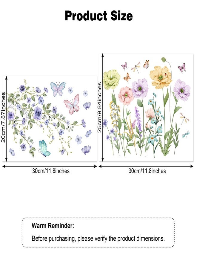 Fumwase 2pcs Toilet Tank and Seat Stickers Set with Different Patterns Colorful Floral Butterfly Toilet Stickers Decals Removable Waterproof Self-Adhesive Toilet Lid Decals for Bathroom Decor - Image 2