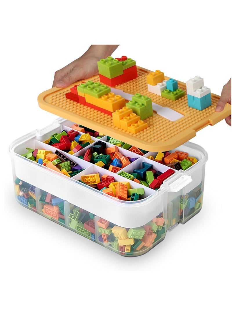 Kids Toy storage Box for Lego Stackable Building Blocks Organizers Miniature Containers Bins with Base Plates Lids Portable Playroom Organization Brick Craft Board Adjustable Compartments Carry Case - Image 1