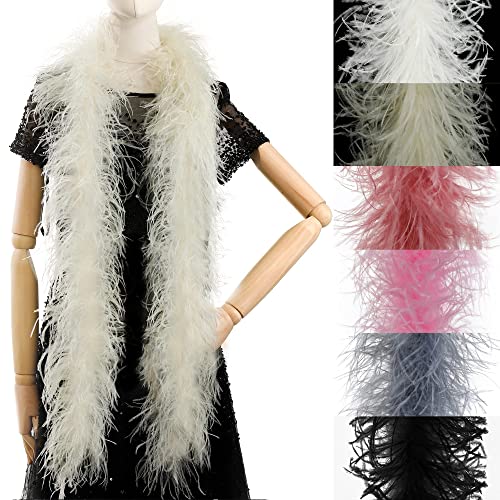 Soarer Beige Ostrich Feather Boas – 2yards 3ply Long Boas for Party, DIY Production, Clothing Decoration(Beige) - Image 4