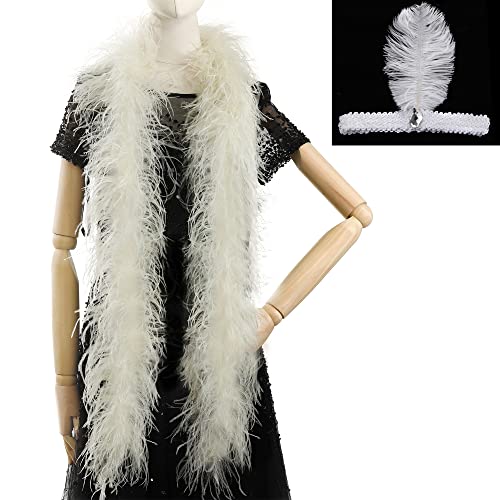 Soarer Beige Ostrich Feather Boas – 2yards 3ply Long Boas for Party, DIY Production, Clothing Decoration(Beige) - Image 1