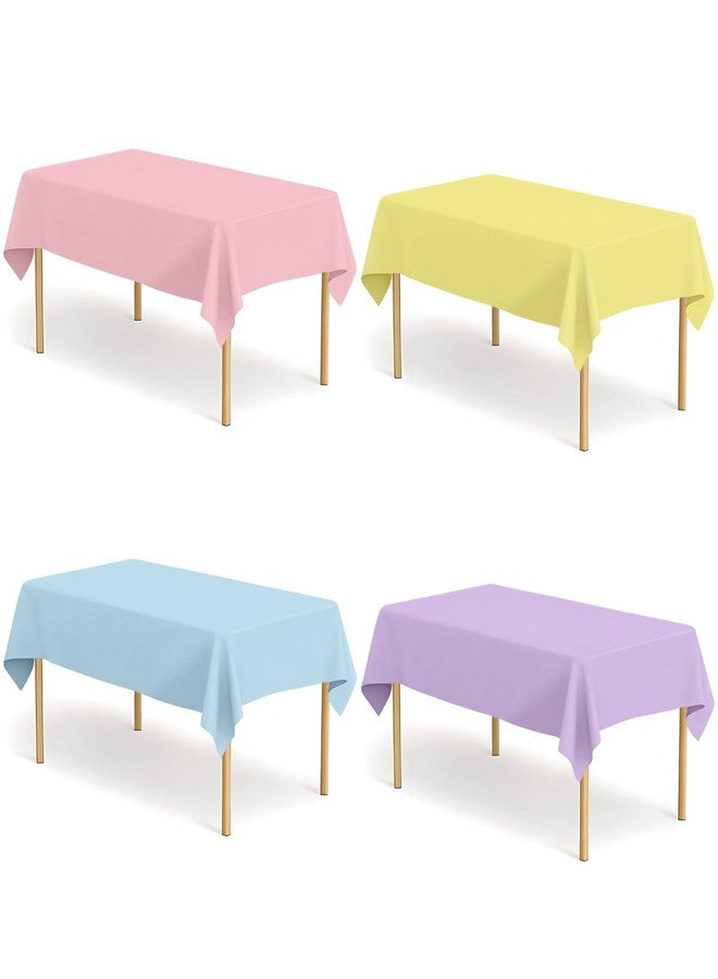 CINSOEN 4 Pack Pastel Color Tablecloths Assorted Color Table Cloth Rectangle Disposable Plastic Table Covers for Parties Baby Shower Wedding Birthday Spring Easter Summer Party, Blue Pink Purple Yellow - Image 1