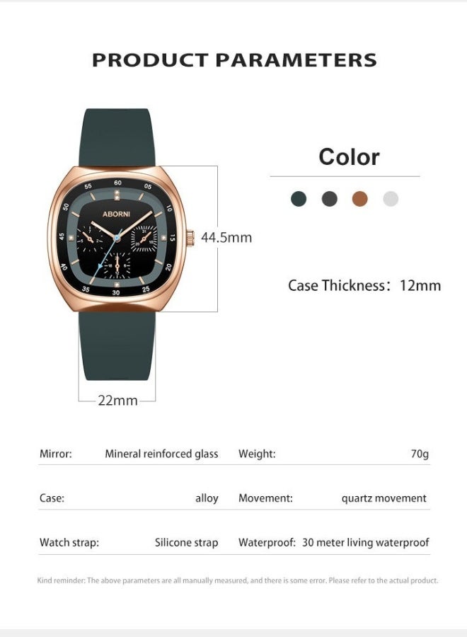 ABORNI Fashionable Silicone Strap Women's Quartz Watch, Square Dial, Mineral Reinforced Glass, Waterproof, Luminous, Simple & Elegant Design - Image 5