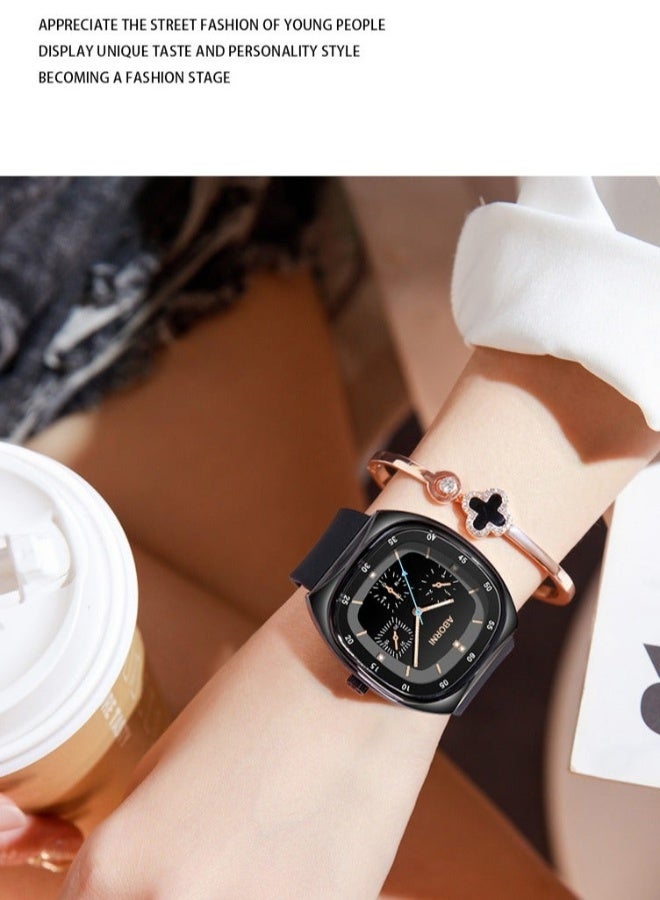 ABORNI Fashionable Silicone Strap Women's Quartz Watch, Square Dial, Mineral Reinforced Glass, Waterproof, Luminous, Simple & Elegant Design - Image 3