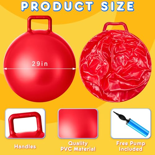 Lewtemi 2 Pcs 29 Inch Big Bouncing Ball with Handle Jumping Hopper Bouncy Ball for Adults Exercise and Air Pump for Outdoor Sports GameRed Blue - Image 5