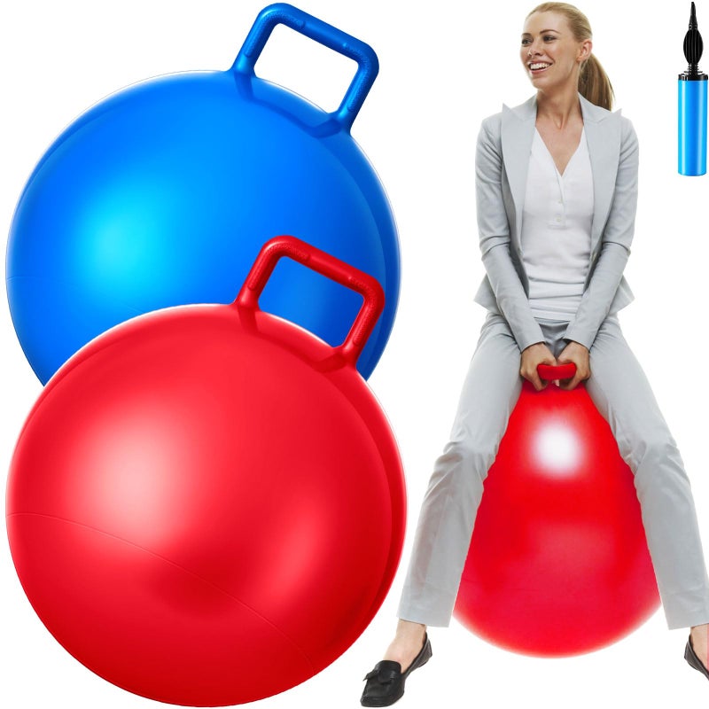 Lewtemi 2 Pcs 29 Inch Big Bouncing Ball with Handle Jumping Hopper Bouncy Ball for Adults Exercise and Air Pump for Outdoor Sports GameRed Blue - Image 3