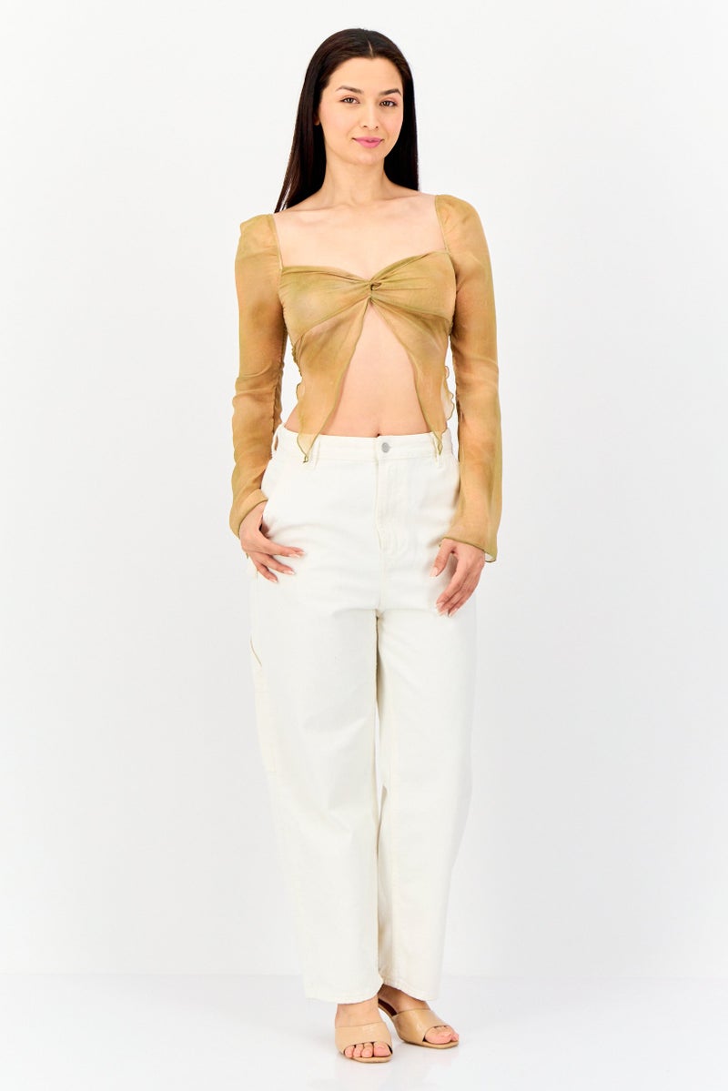 Bershka بلوزة قصيرة بأكمام طويلة وشكل قلب للنساء، متعددة الألوان - Image 3