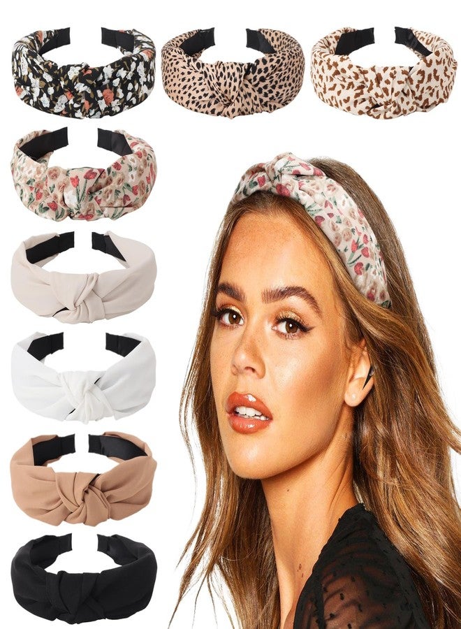 DRESHOW 8 Pack Knotted Headbands for Women Wide Turban Headband Printed Plastic Head Band Fashion Boho Hairbands Non Slip Hair Accessories - Image 1
