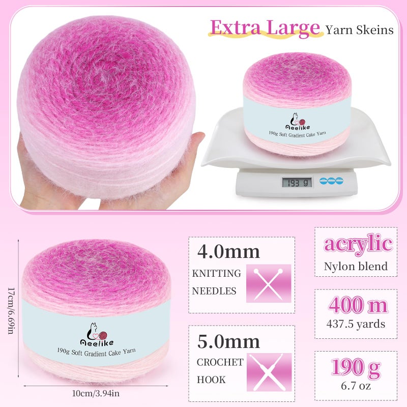 Aeelike Cake Yarn for Crocheting, Extra Large Gradient Yarn 4 x 190g (6.7 oz) 400m (437.5 Yards) 71% Acrylic 29% Nynon, Super Soft OmbrÃ© Yarns for Making Colorful Blanket Scarves Hat, Purple Mixed - Image 2