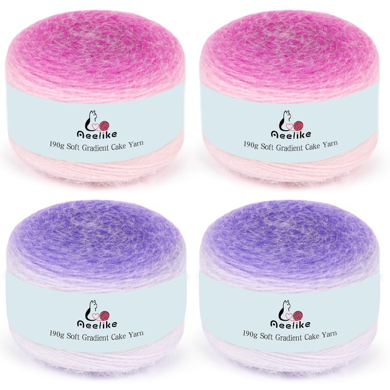 Aeelike Cake Yarn for Crocheting, Extra Large Gradient Yarn 4 x 190g (6.7 oz) 400m (437.5 Yards) 71% Acrylic 29% Nynon, Super Soft OmbrÃ© Yarns for Making Colorful Blanket Scarves Hat, Purple Mixed - Image 1