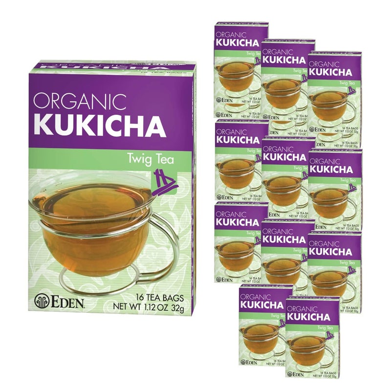 Eden Kukicha Organic Roasted Twig Tea, George Ohsawa Macrobiotic, Low Caffeine, 16 Unbleached Manila Tea Bags/Box (12) - Image 1